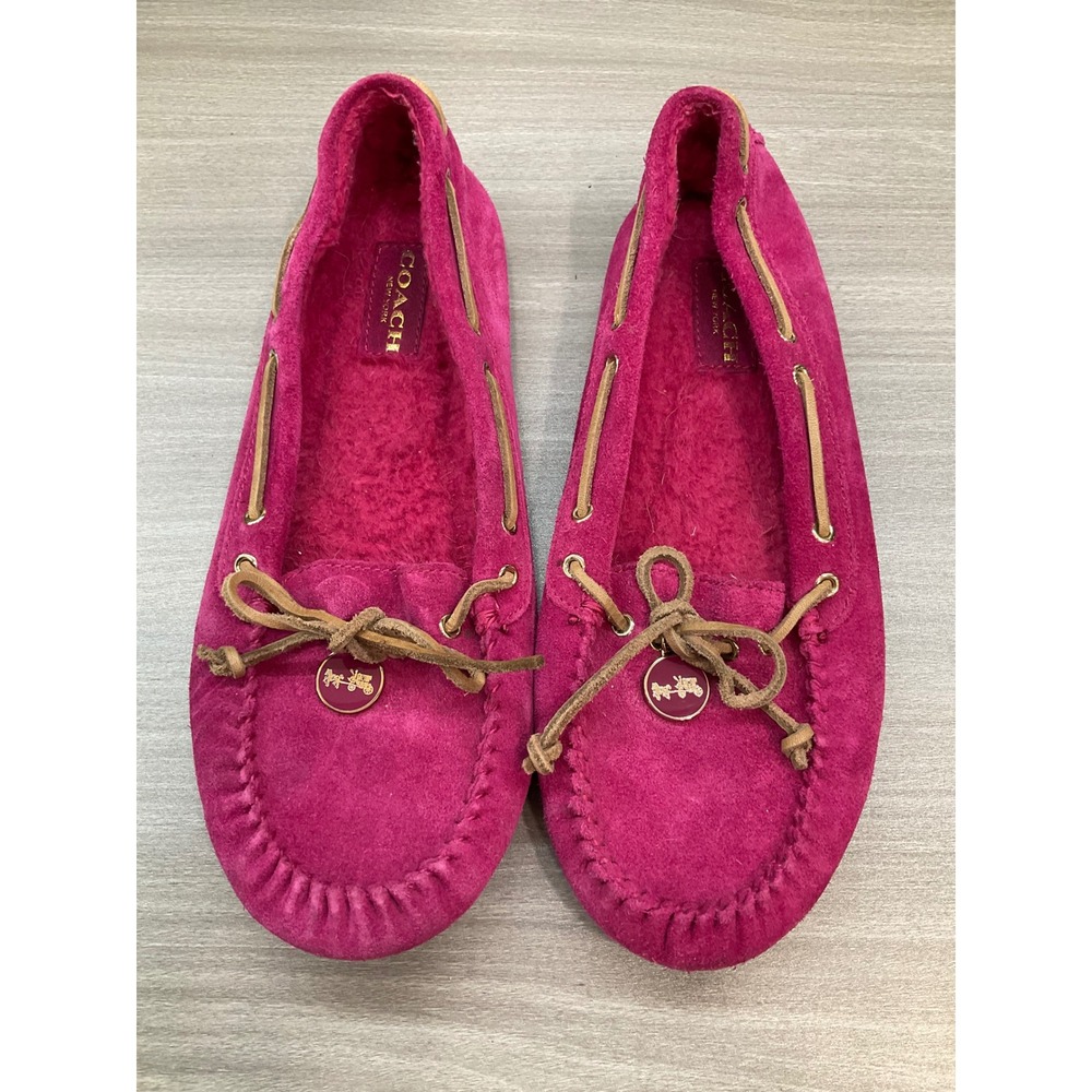 COACH ANTONIA MOCCASIN PINK SUEDE SLIPPERS